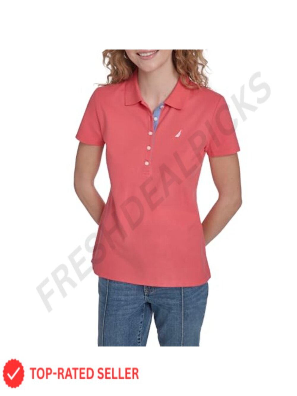 Nautica Womens Short Sleeve Cotton Polo Shirt Collared Pullover